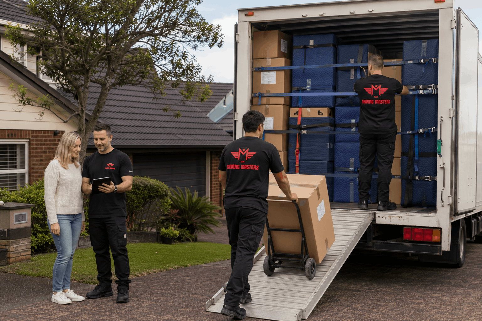 Moving Masters team completing secure truck loading for an Auckland intercity relocation