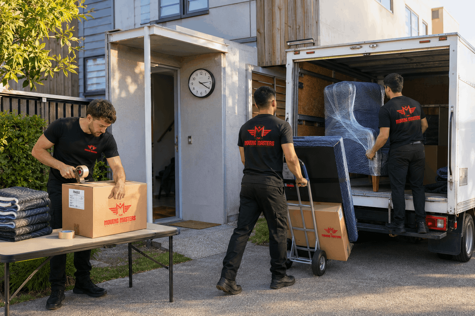 Moving Masters crew packing and loading an organised same-day move in Auckland